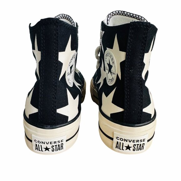 ✨Converse Women Shoes 9.5 Ctas Lift Platform Hi Large Stars Black Beige A09903C - Picture 4 of 10